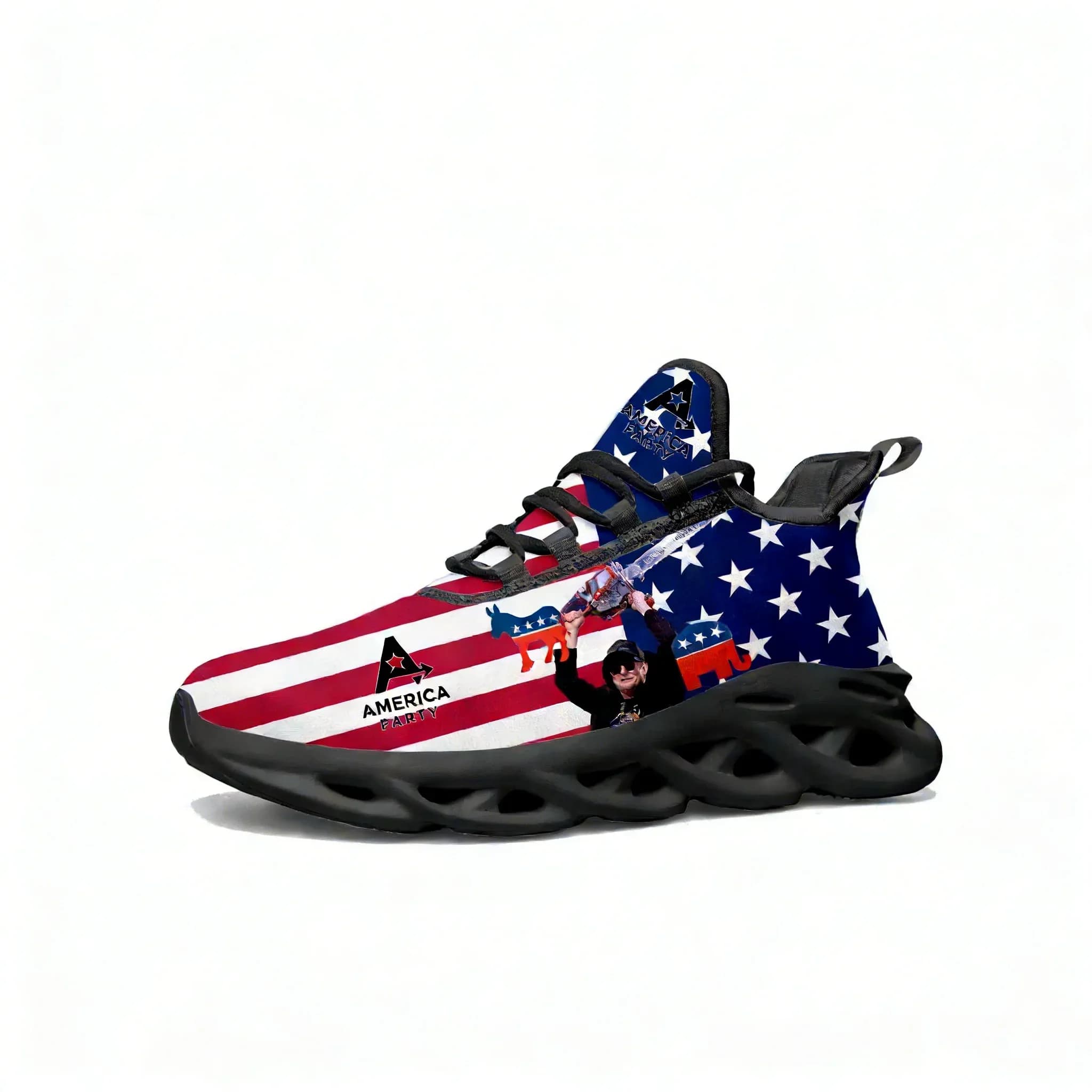 Scarpe da ginnastica sportive America Party da uomo e donna, scarpe da corsa Elon Musk, sneakers resistenti con lacci in mesh, calzature personalizzate nere