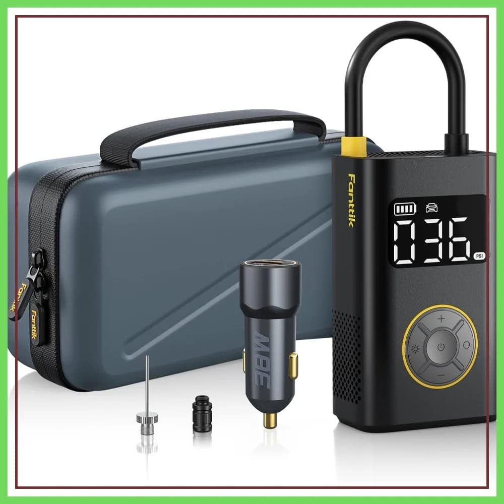 Compressore d'aria portatile per auto compatta, gonfiatore rapido in 1 minuto con manometro digitale, compressore d'aria da 150 PSI per auto, e-bike, moto, palloni, pacchetto deluxe