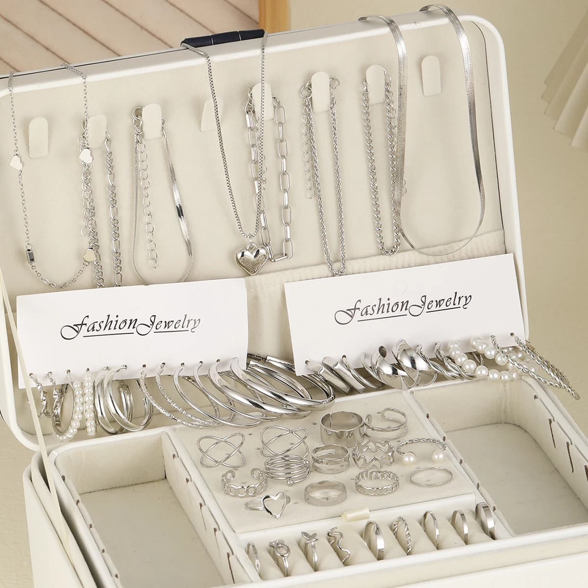 54 Pz/set Vintage Elegante Orecchini di Perle Anello Cuore Collana con Ciondolo Bracciale Per Le Donne Boho Indossare Quotidiano Set di Gioielli Regali 2024