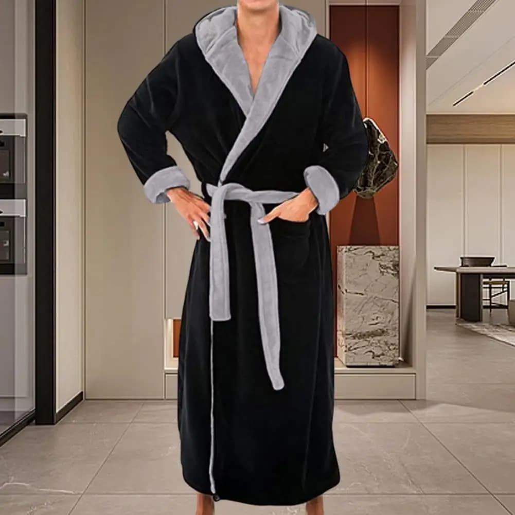 Elegant bathrobe with luxury men's hood with adjustable belt Ultra soft men's bathrobe with pockets for Ultimate