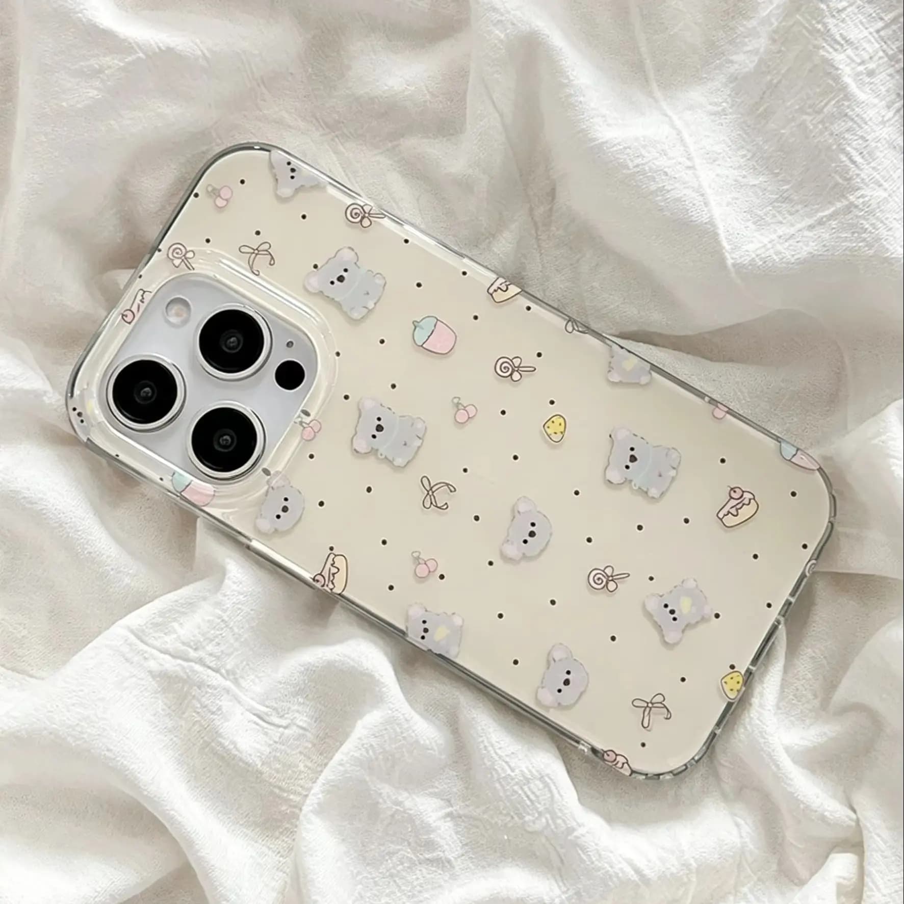 Fun Cute Cartoon Koala Polka Dots Korean Y2K Ins Phone Case For iPhone 17 Air 16 15 14 13 12 11 Pro Max Plus Shockproof Cover