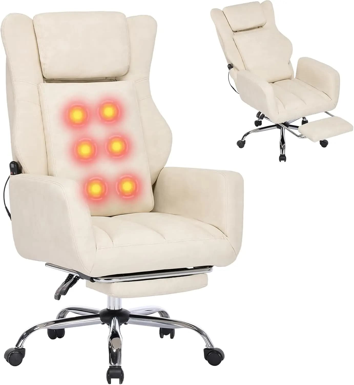 Sedia da Ufficio con Massaggio e Poggiapiedi, Sedia Girevole Ergonomica per Scrivania, Robusta con Supporto Lombare e Ruote