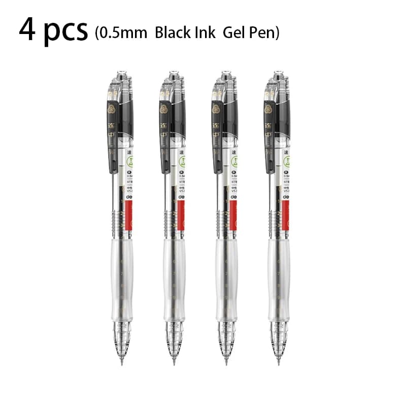 Deli 4 pezzi 0,5 mm inchiostro nero penna gel ad asciugatura rapida forniture di cancelleria per ufficio materiale scolastico penna per firma penna per esame regalo