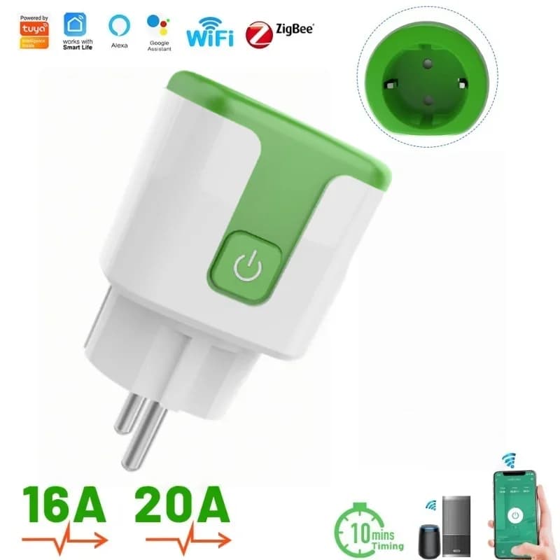 Adattatore Smart Plug WiFi Tuya Compatibile con Alexa e Google Home, con Timer e Controllo Remoto tramite App per Casa Intelligente
