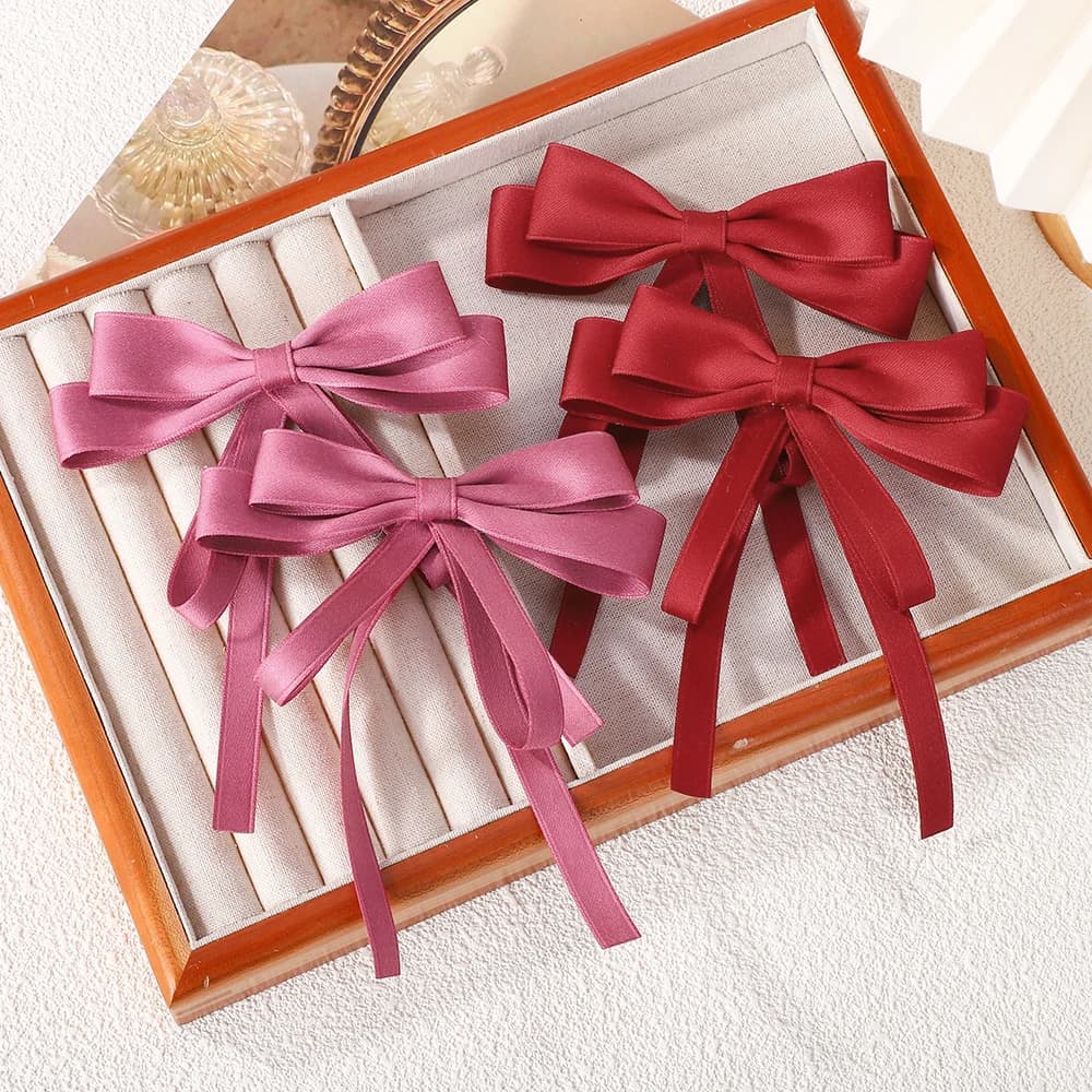 2pcs Elegant Double Layer Ribbon Bowknot Hair Clip for Girl Boutique Headwear Hairgripes Long Tassel Ponytail Hair Accessories