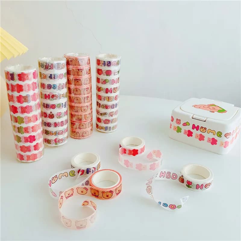 5 Meter Korean Ins Washi Tape Adorable Teddy Bear English Letters Decorative Masking Tape for Scrapbooking Envelope Seal