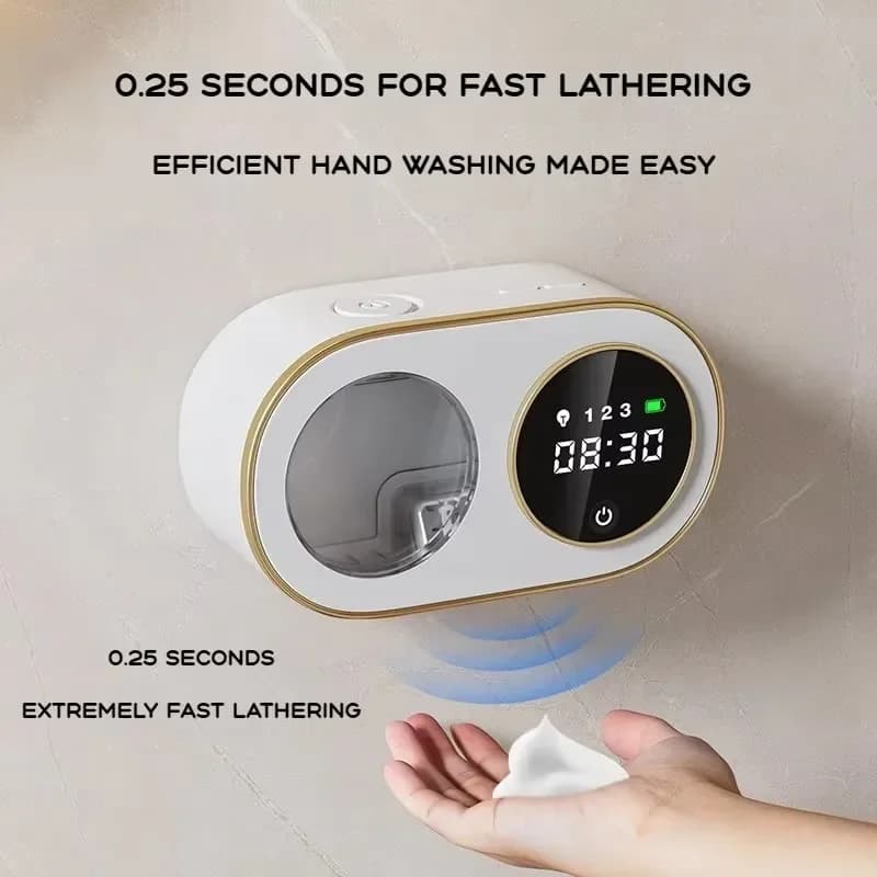 Dispenser automatico di sapone a parete con sensore ricaricabile senza contatto di grande capacità da cucina con pulizia intelligente a LED