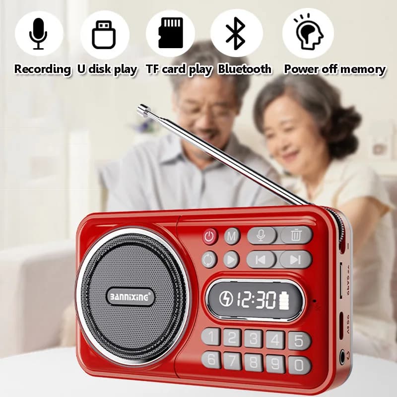 Mini radio FM tascabile Migliori radio di ricezione con display a LED Soundbar wireless Bluetooth Lettore musicale Registratore FM 76-108MHZ
