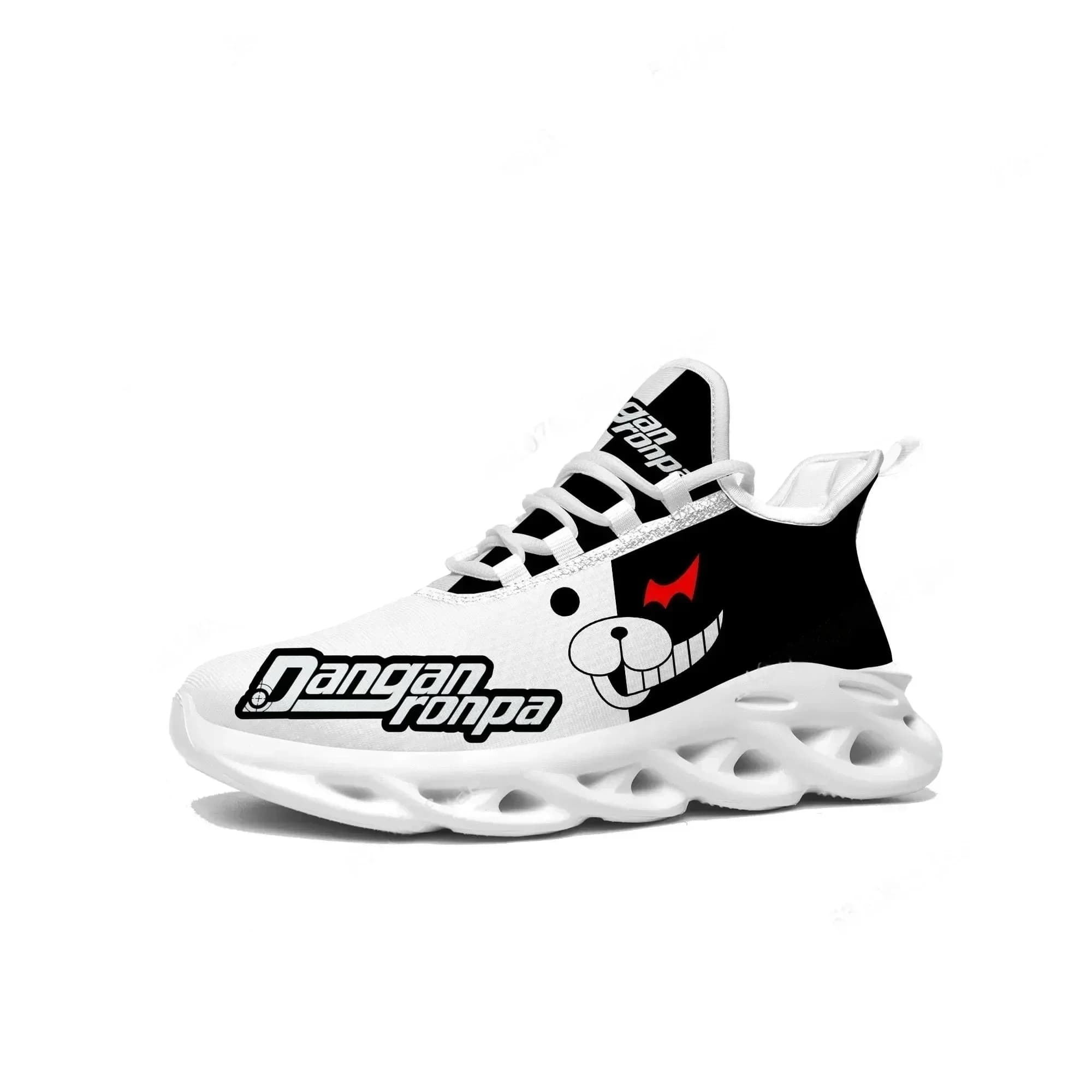 Cartoon Game Danganronpa Monokuma Flats Sneakers Men Women Sports Running Shoes Custom Built Lace Up Shoes