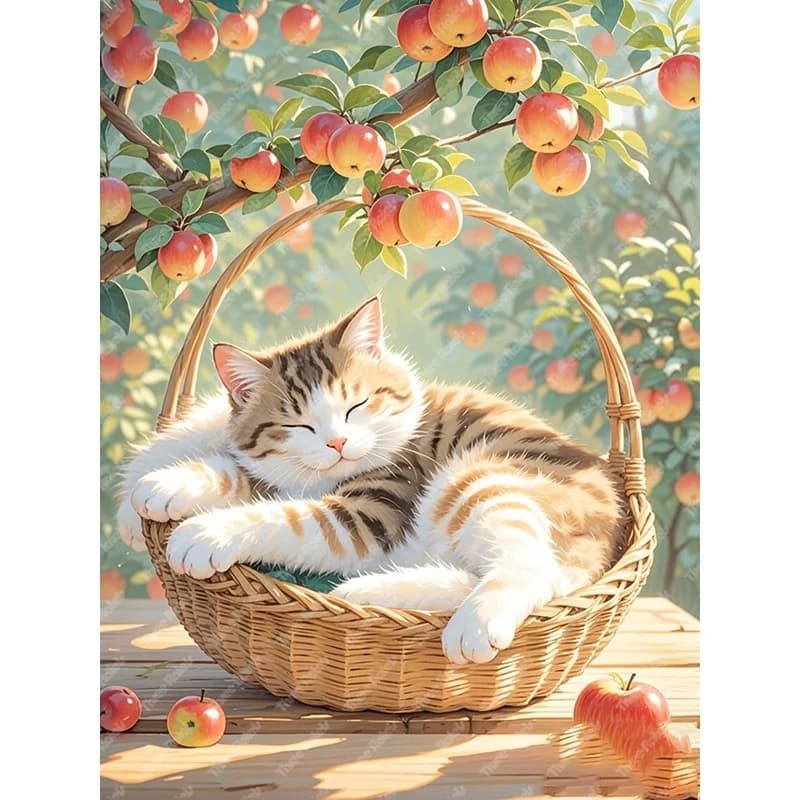Tre Ratels QHH164 Gatti addormentati sotto gli alberi di mela adesivi murali animali per la decorazione domestica