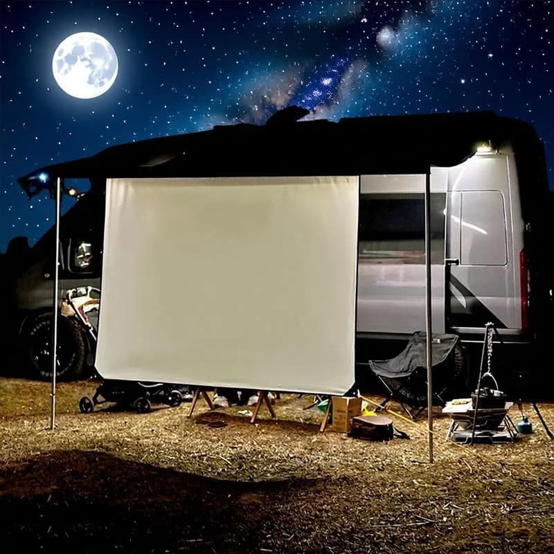 Kit Schermo Proiettore per Camper di Grandi Dimensioni 2x1.5M con Tenda a C e Bordo per Tende Fiamma Dometic per Caravan e Camper