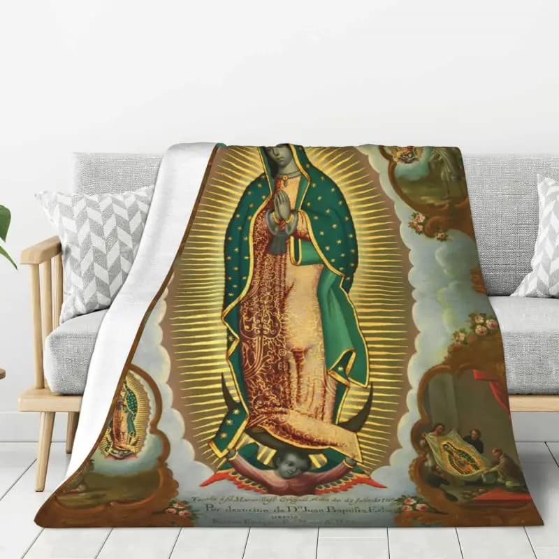 Coperta Personalizzata della Vergine Maria di Guadalupe, Morbida in Pile, Calda per la Primavera, in Flanella, Coperta Religiosa Cattolica Messicana, Copriletto per Camera da Letto