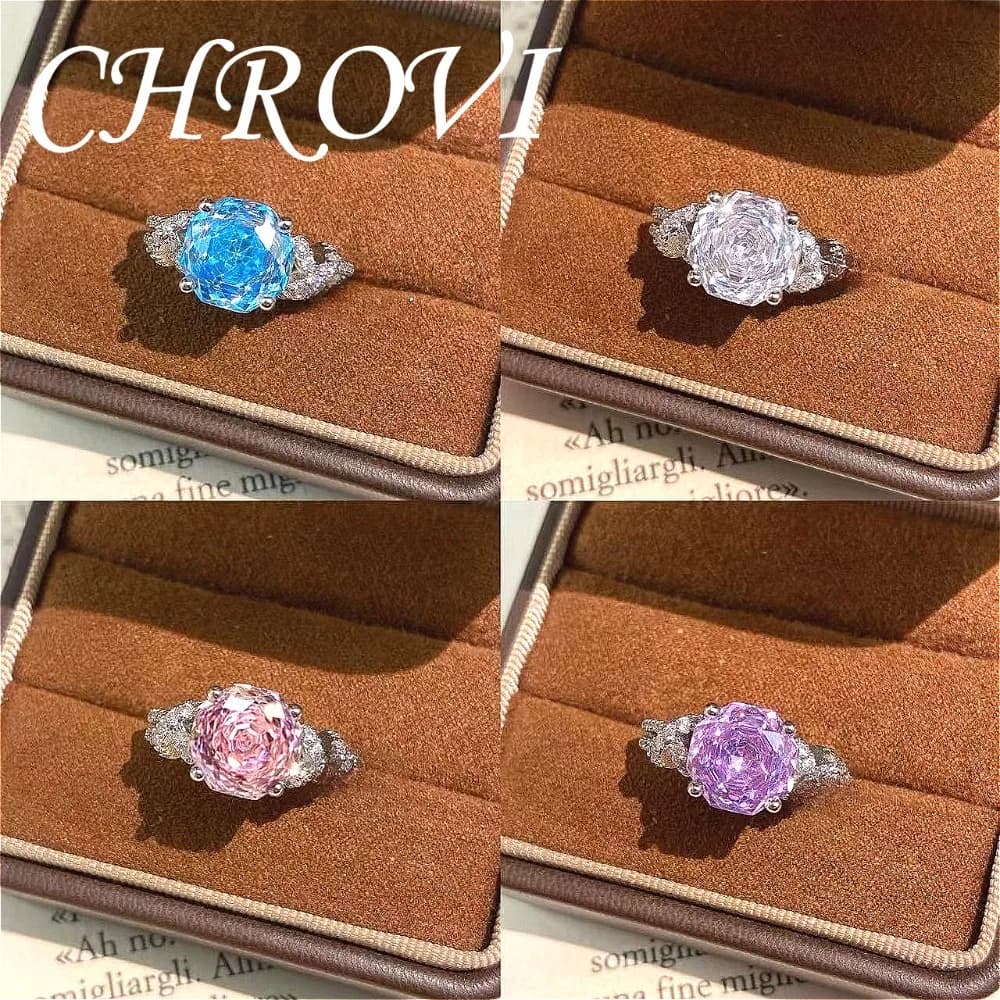 Anello di Lusso in Argento Sterling 925 con Croce e Rosa del Millennio, Anello con Diamante a Rosa, Fede Nuziale