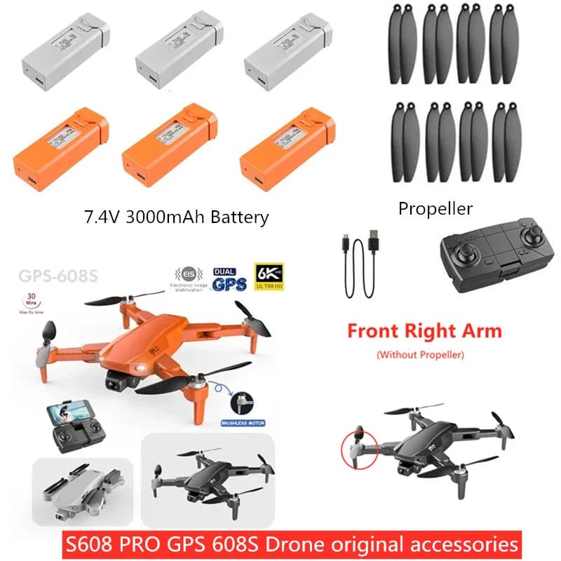 Batteria Motore Braccio Drone RC S608 MAX 7.4V 3000MAH, Elica e Accessori S608, Batteria Elica Drone GPS S608 Pro