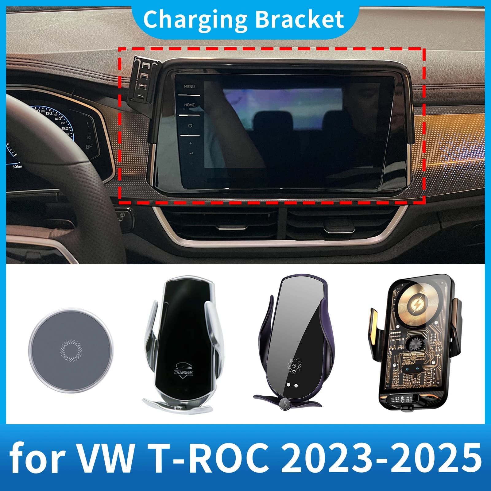 Per VW T-ROC 2023 2024 2025 Accessori di ricarica Supporto per telefono cellulare per auto Staffa GPS Supporto di navigazione Auto