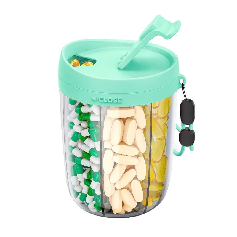 Large pill bottle storage box, capable of accommodating 6 types of vitamin supplements. The medicine box features anti mixing an