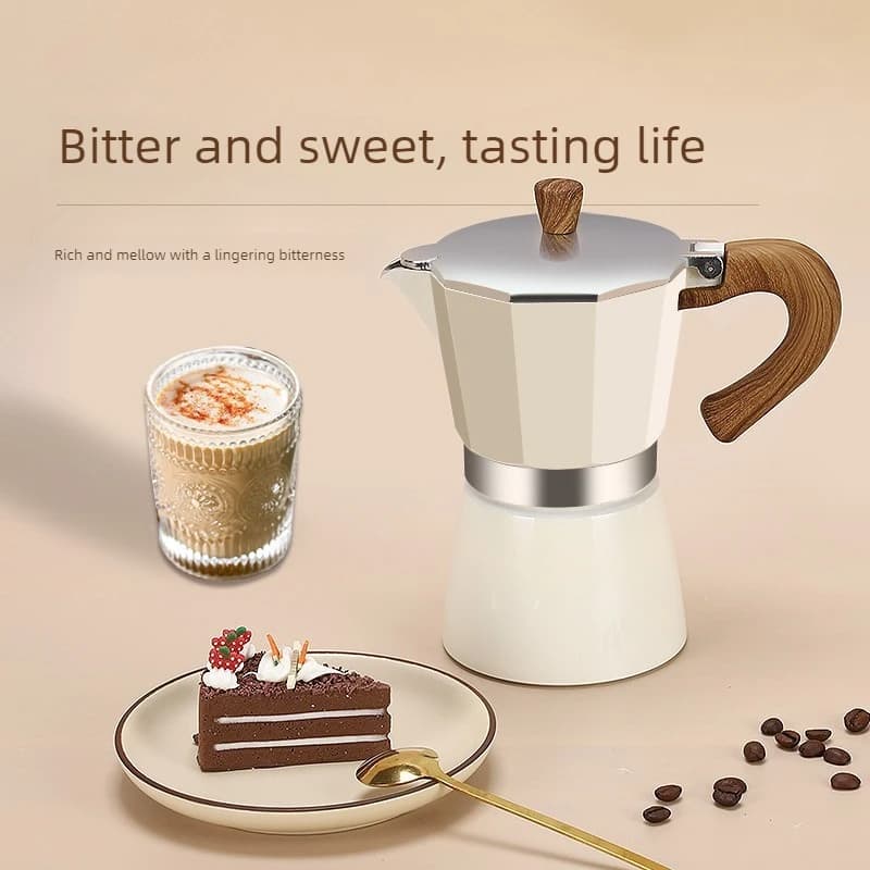 150ml/300ml Moka Pot Espresso Maker, Vintage Wooden Handle Stovetop Coffee Maker Classic Italian Kitchen Tools Cafe Barista Gift