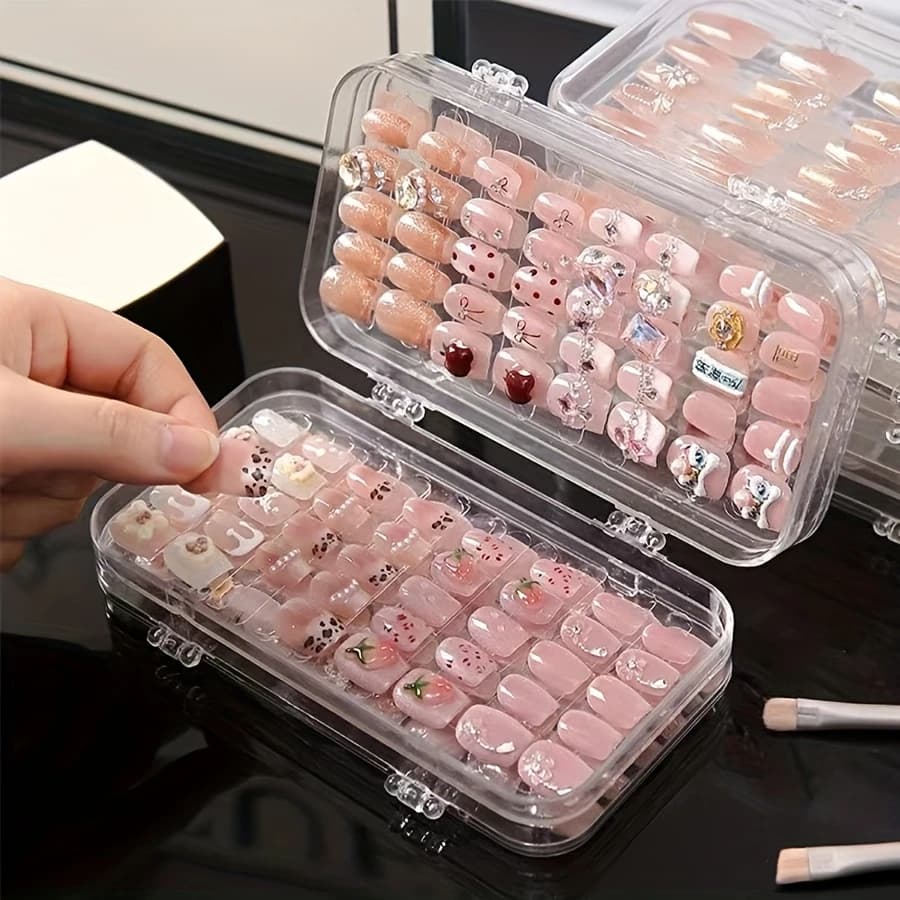 Scatola portaoggetti per nail art, scatola trasparente per accessori per unghie, set di scatole portaoggetti pieghevoli a 3 livelli, per unghie finte.
