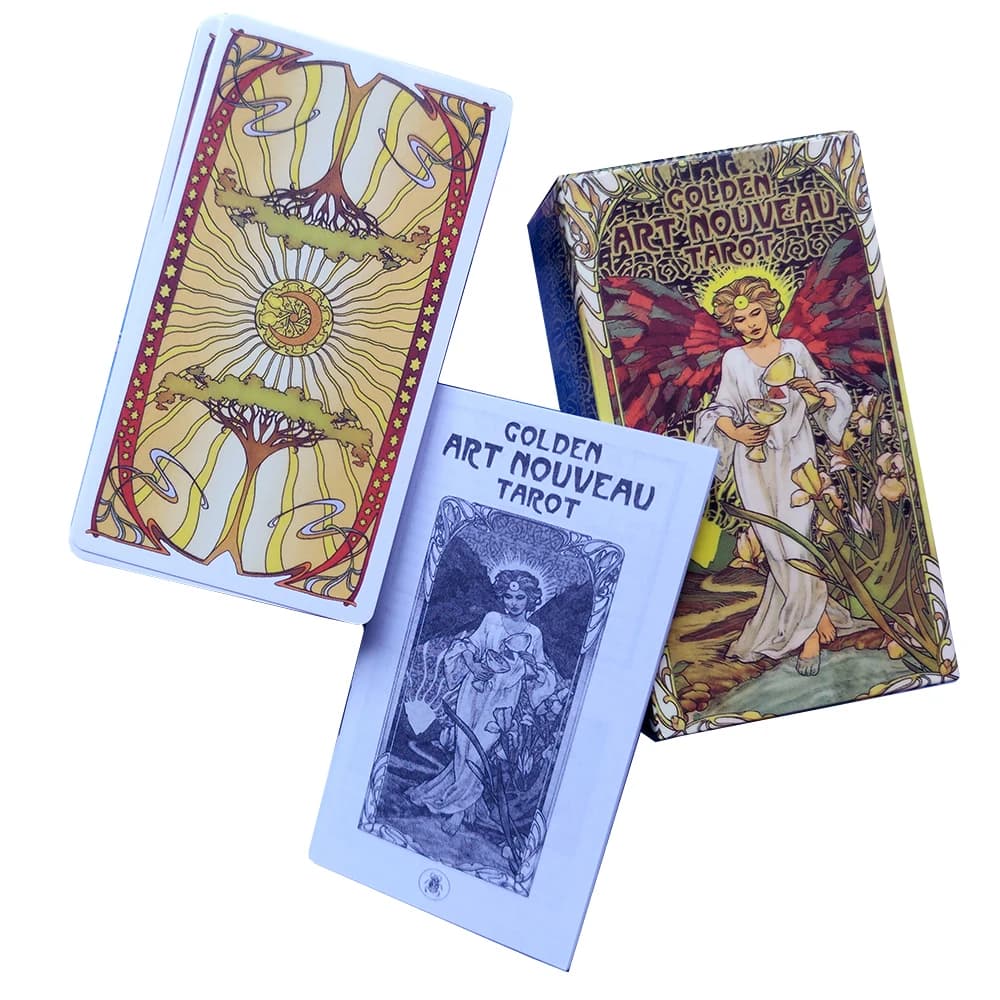 12x7cm Golden Art Nouveau divinazione tarocchi Cards. Tar ot card per principianti. Inglese, spagnolo, francese, italiano e portoghese.