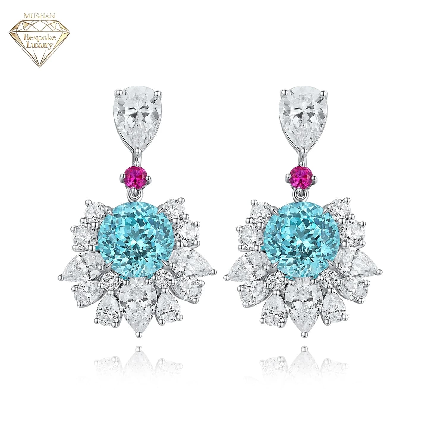 Orecchini di Lusso MuShan in Argento Sterling 925 con Rubino Sintetico a Forma di Cuore, Placcati in Oro 18K per Serate Eleganti e Anniversari