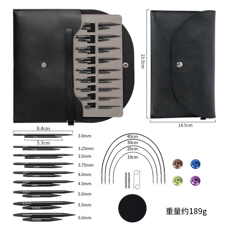 Black Sleeve Needle Set Detachable Hand Knitting Tools Alumina Sweater Needle, A Set of Long and Short 5+8cm Circular Needles