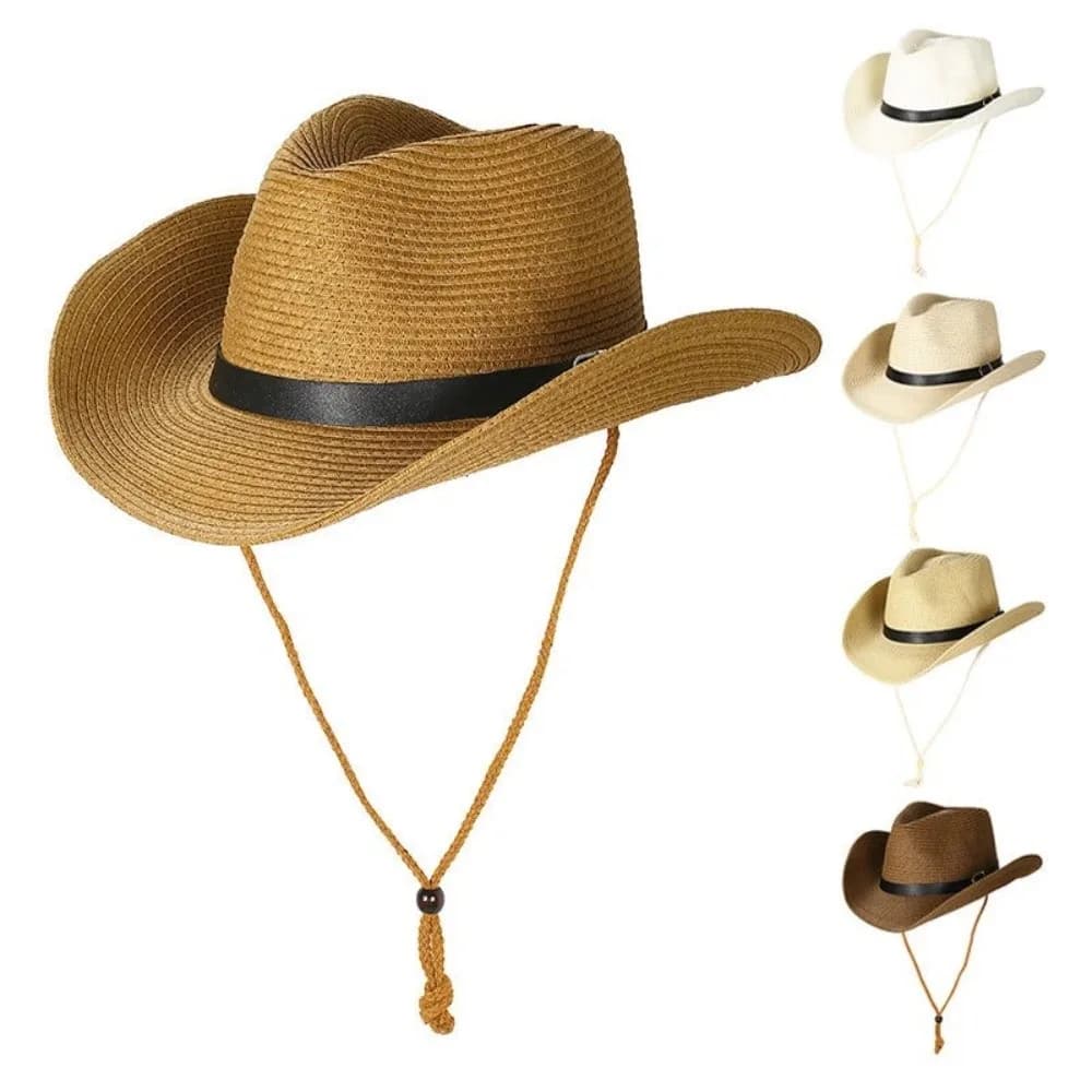 Fashion UV Protection Western Cowboy Hat Wide Brim Breathable Sun Hat Travel Casual Straw Cap Men Women