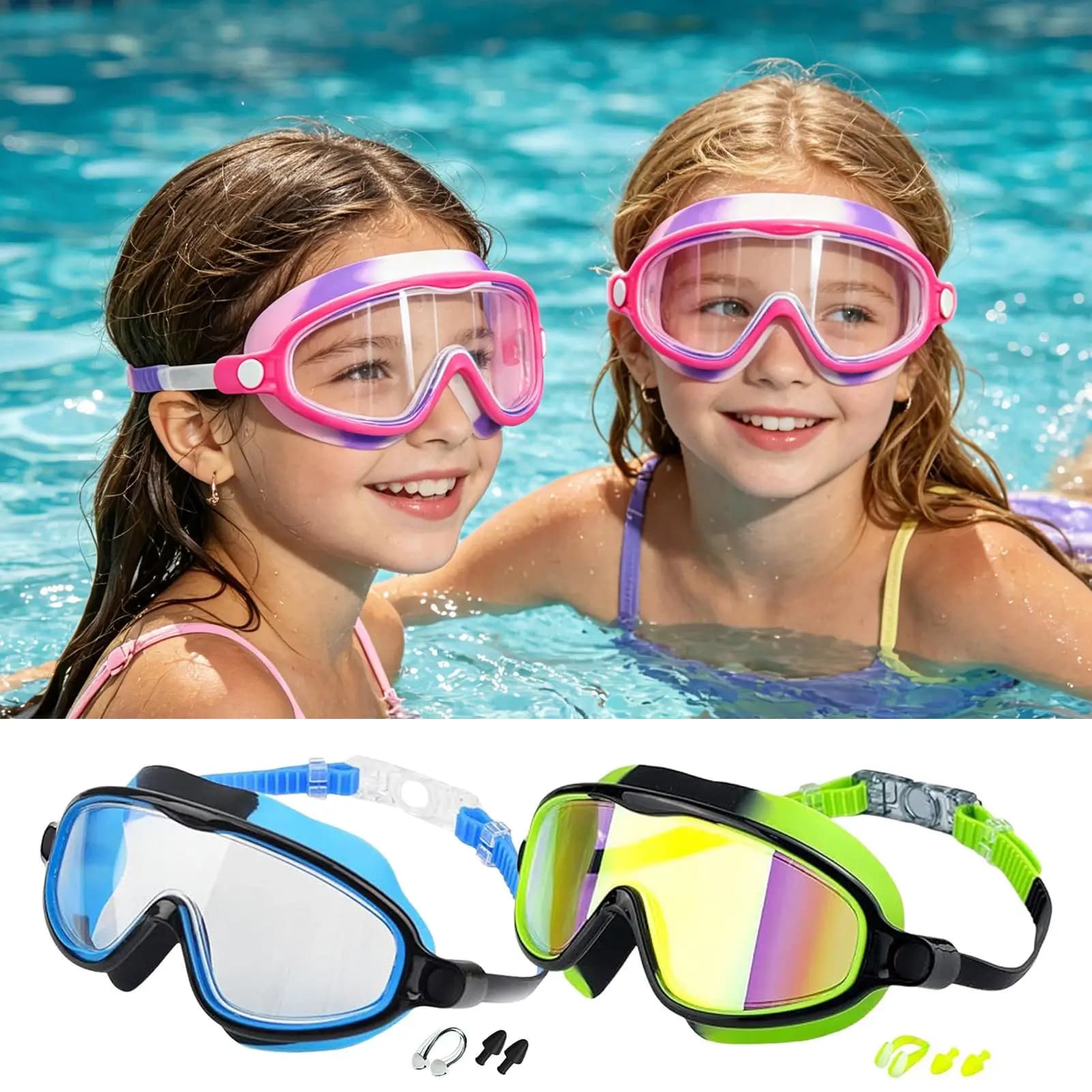 Occhialini da Nuoto per Bambini, Impermeabili, Antiappannamento, Ampia Visuale, per Piscina, Spiaggia, Immersioni e Allenamento