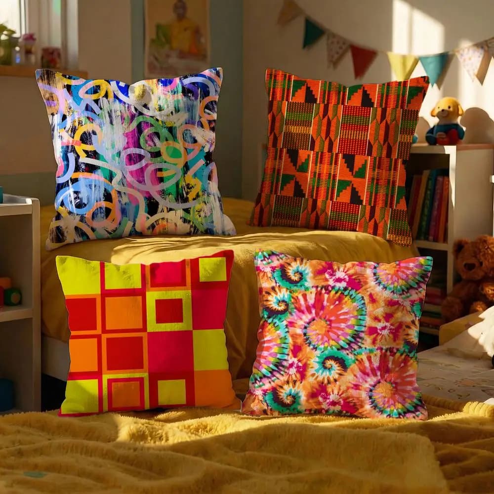Set di 4 Copricuscini Decorativi con Motivi Artistici, Fodere per Cuscini in Peluche Corto per Divano, Morbide Federe 50x50 cm