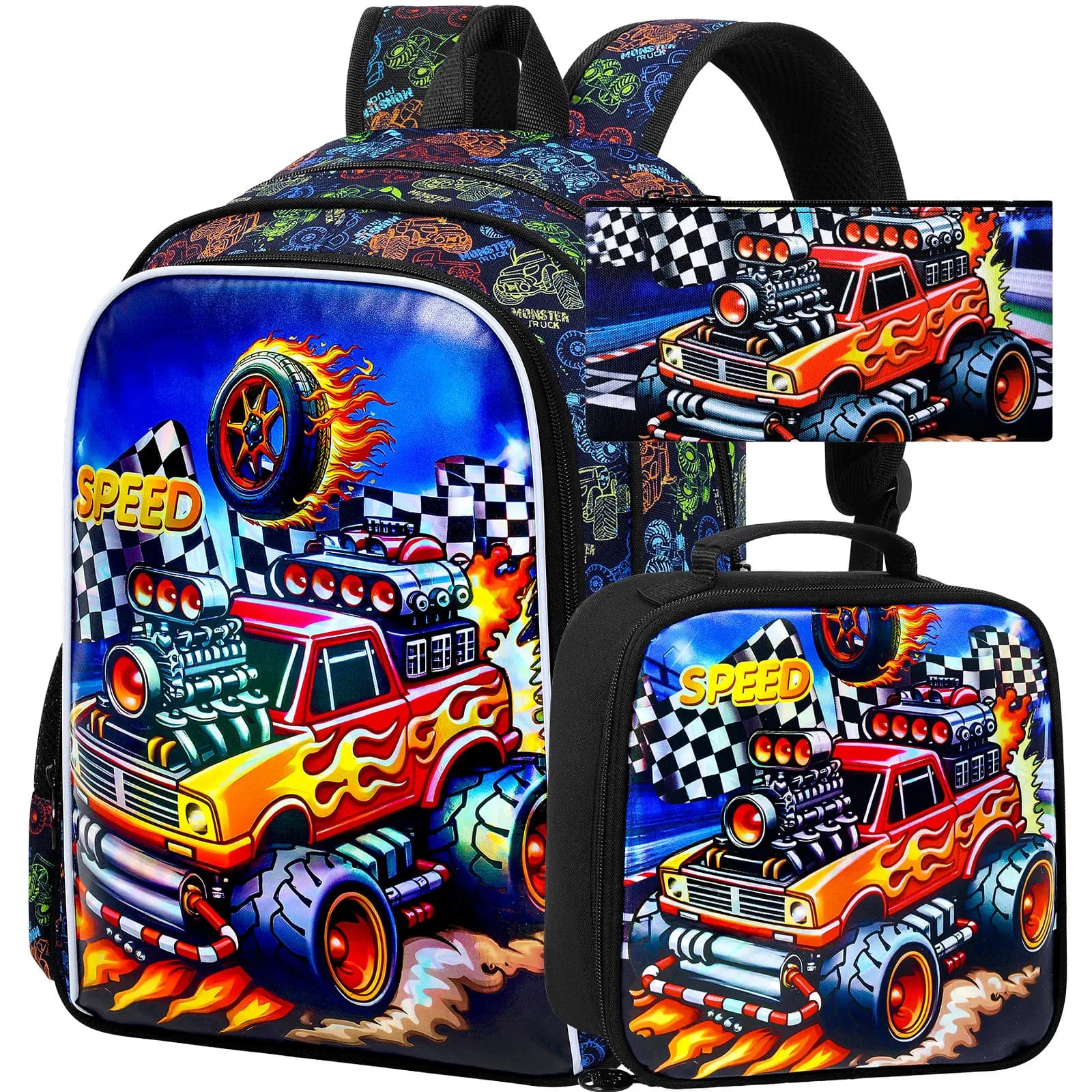 3PCS Boys Backpack Set, Handbag & Pen Pouch, Lightweight Zipper School Backpack for Kids for School Outdoor Daily Use