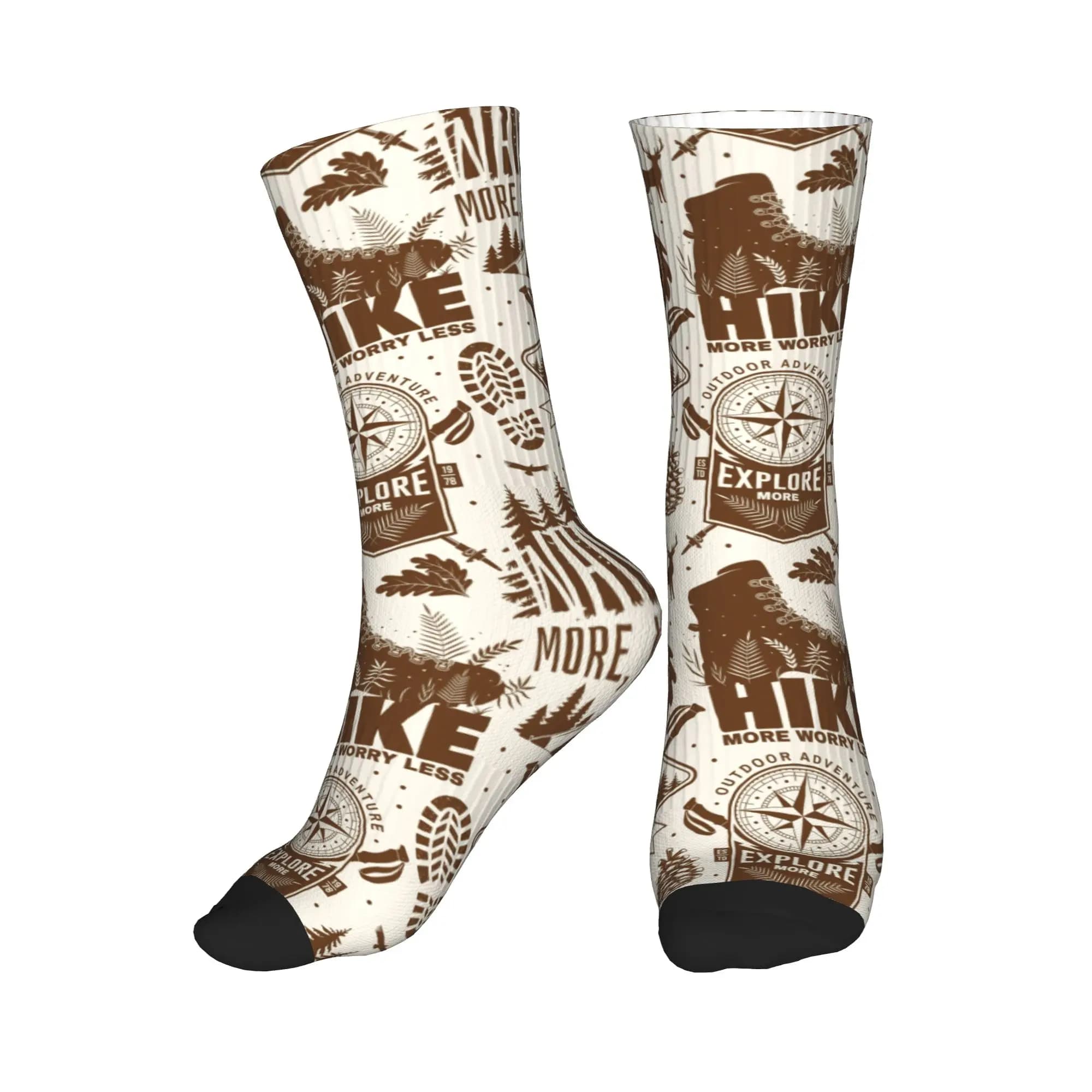 Cool Men's Vintage Brown Hike Boot Seamless Print Dress Socks Unisex Breathbale Warm 3D Printing Crew Socks