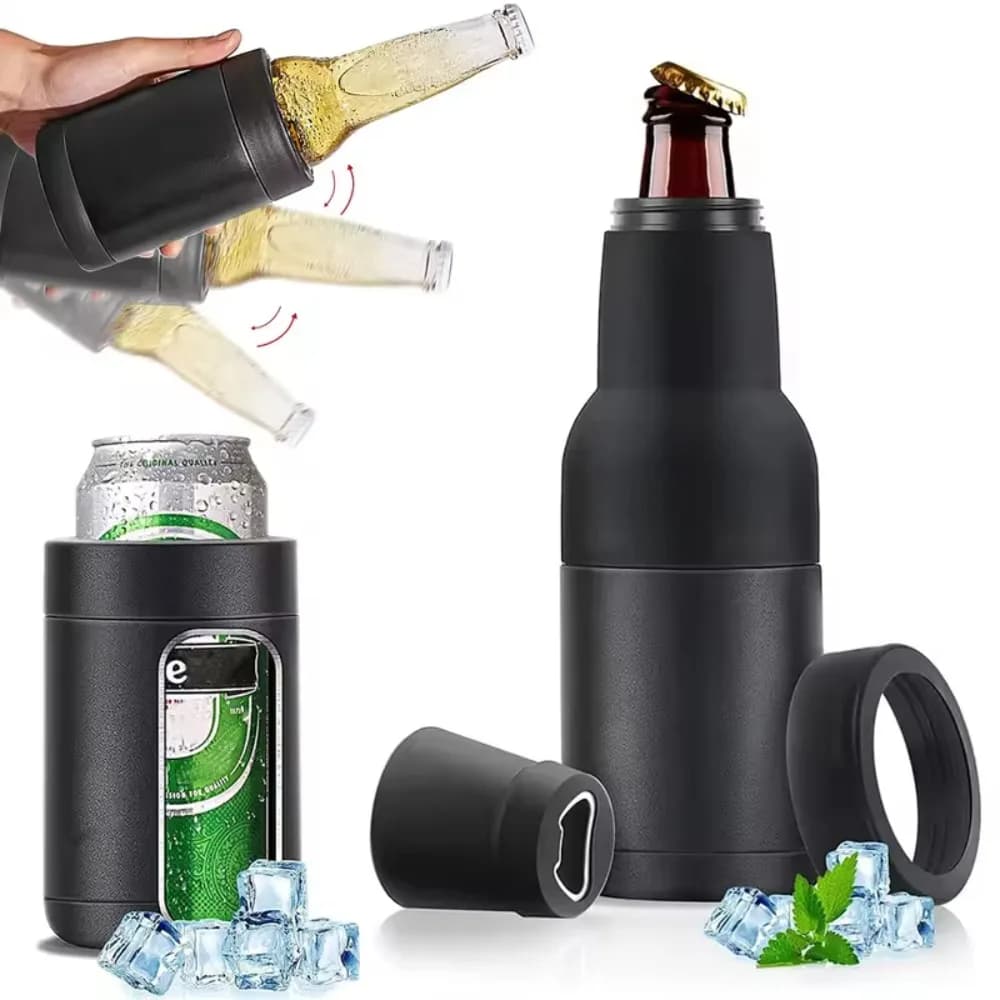 3 in 1 Stainless Steel Beer Bottle Cooler Insulated Double Wall Beer Bottle Insulators Holder 12oz Vacuum