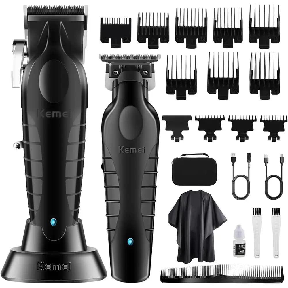 Kit tagliacapelli elettrico professionale per uomo, kit per tagliare i capelli con tagliacapelli a lama a T, KM-2296, KM-2299