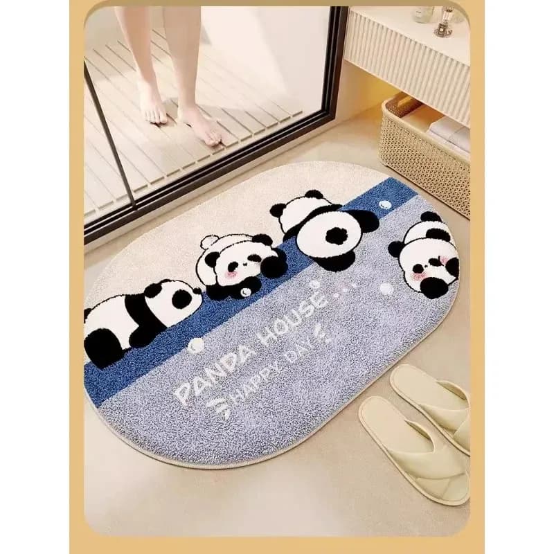VIKAMA Adorabile tappetino da bagno a forma di panda, assorbente, antiscivolo, in peluche, per uso domestico, tappetino per porta del bagno, decorazione per la casa