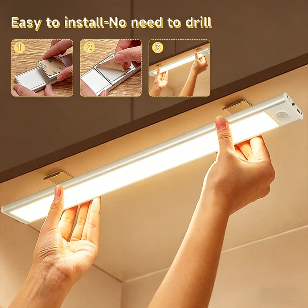 Luce per Armadio Ricaricabile con Sensore di Movimento LED Wireless USB Ultra Sottile Illuminazione Notturna per Armadio 20cm/30cm/40cm/60cm