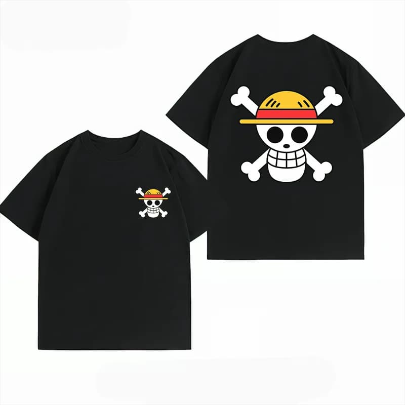 T-shirt Bandai One Piece Luffy con stampa bandiera pirata, casual, a maniche corte, in cotone, anime, streetwear, da uomo