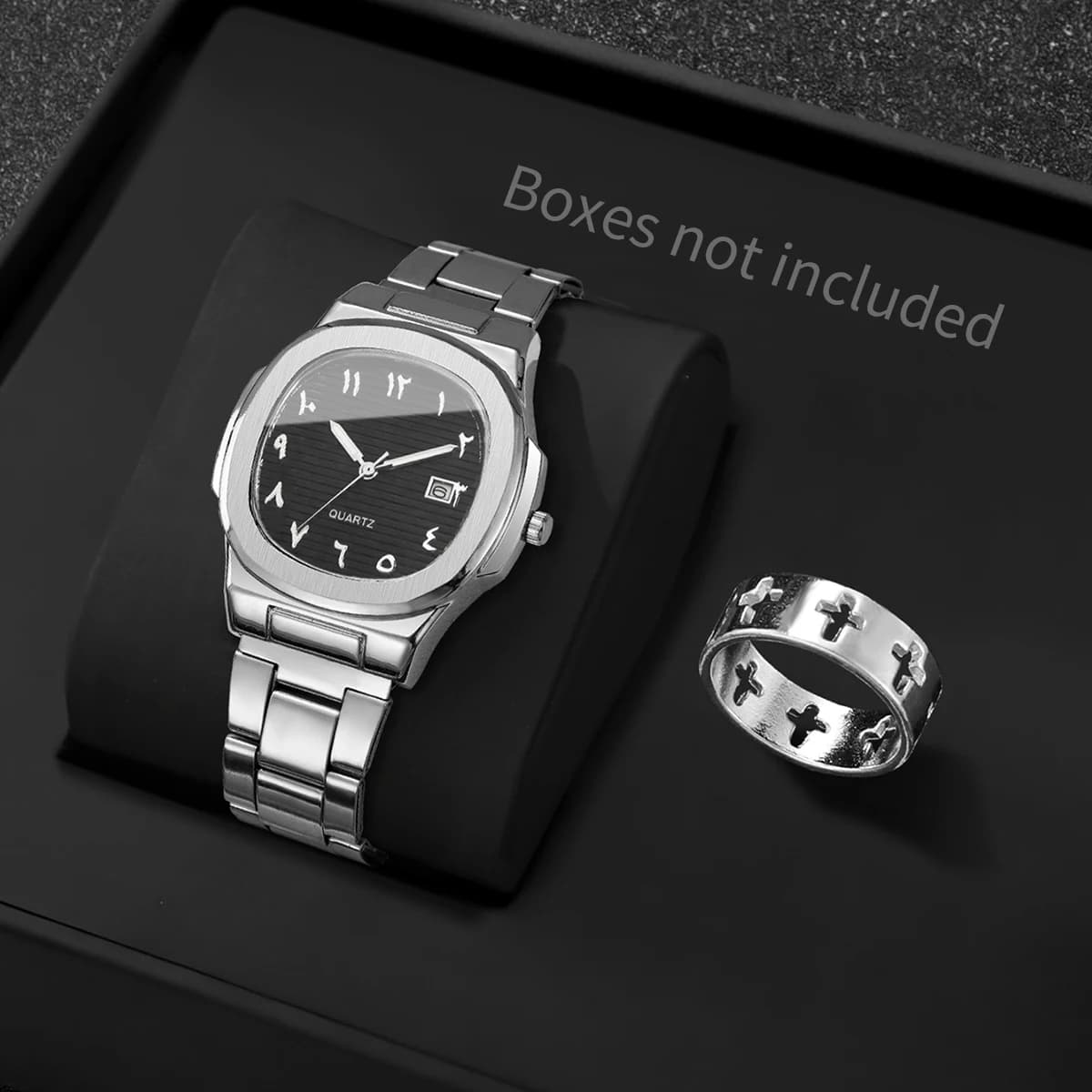 Set di 2 Orologi da Polso da Uomo con Quadrante Quadrato, Calendario e Movimento al Quarzo, Bracciale Incluso, Regalo (Senza Scatola)