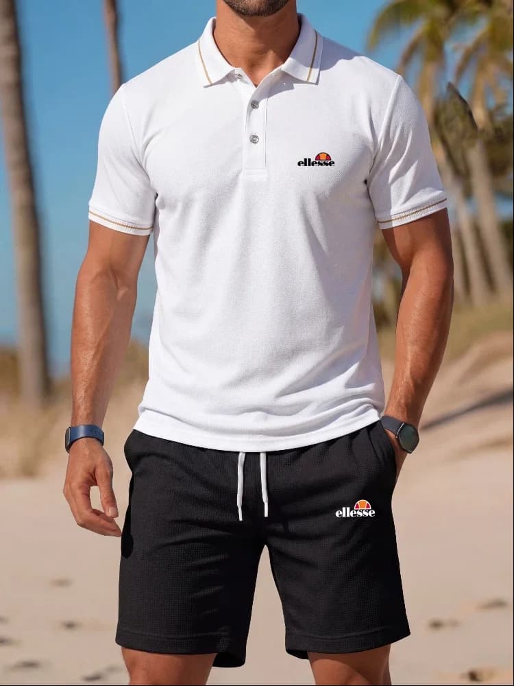 Set di polo a maniche corte di marca di alta gamma, polo da uomo stampata alla moda, pantaloncini estivi, set di t-shirt casual comodi.