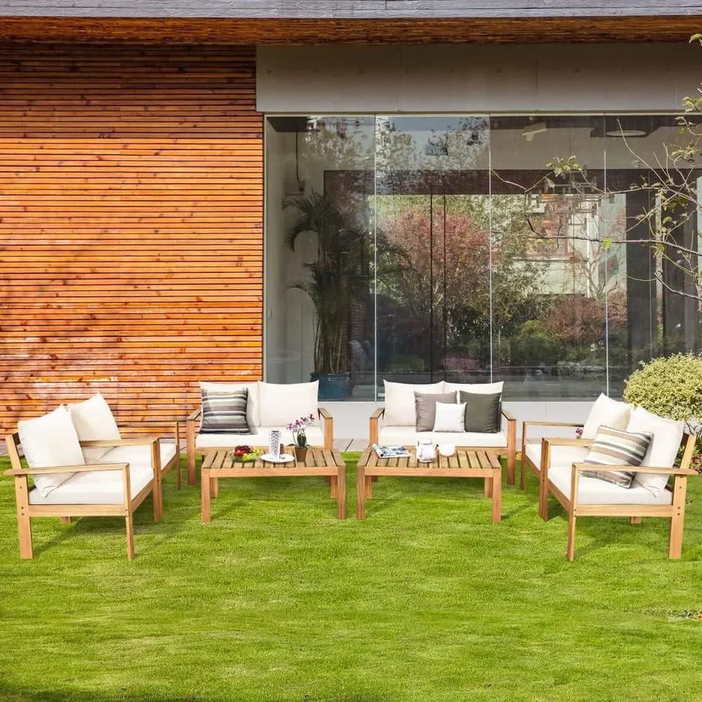 Set of 8-piece acacia wood outdoor sofa with table and cushions for patio, terrace or garden