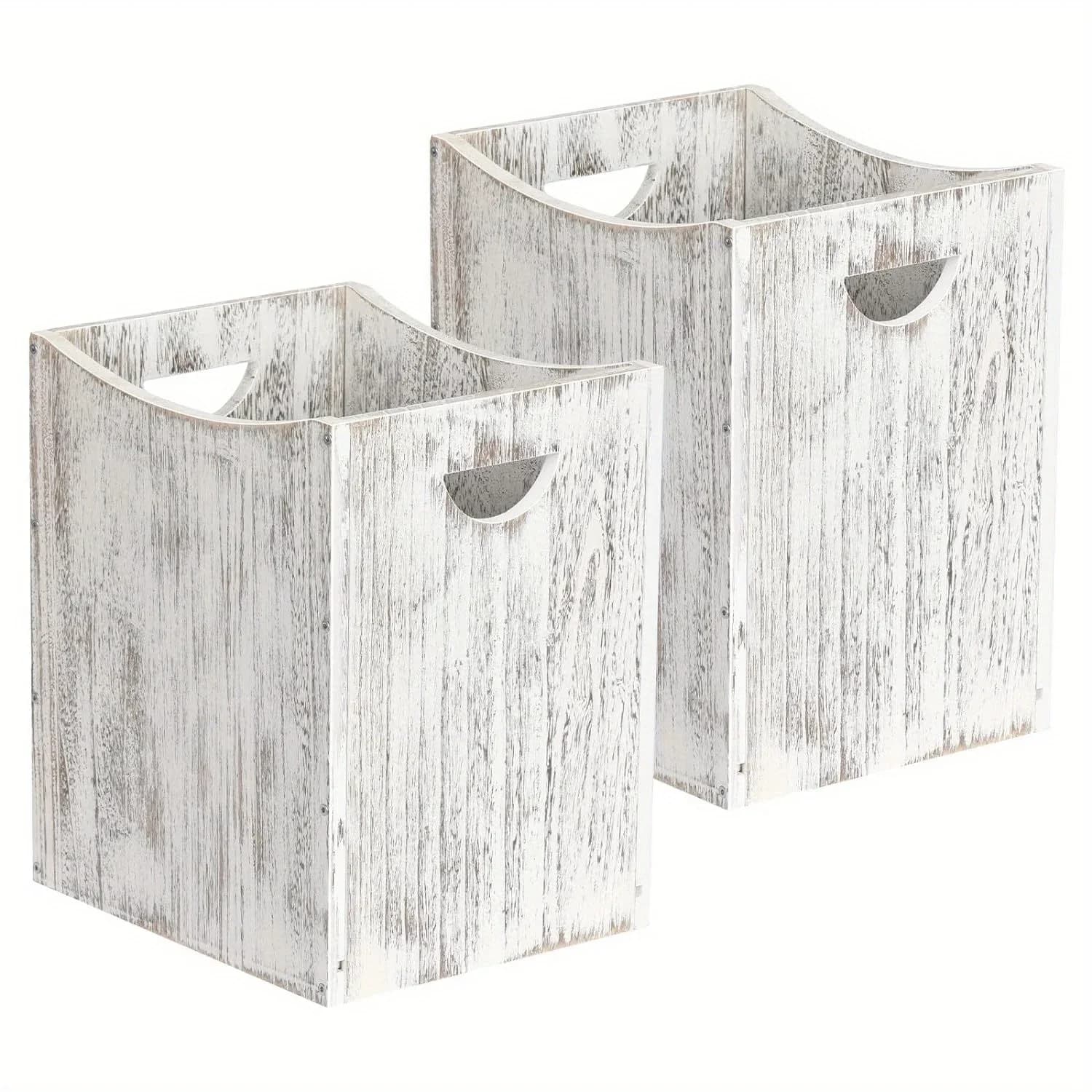 Set di 2 Cestini per Rifiuti in Legno, Contenitori Rustici con Doppi Manici per Camera da Letto, Bagno, Ufficio, Soggiorno