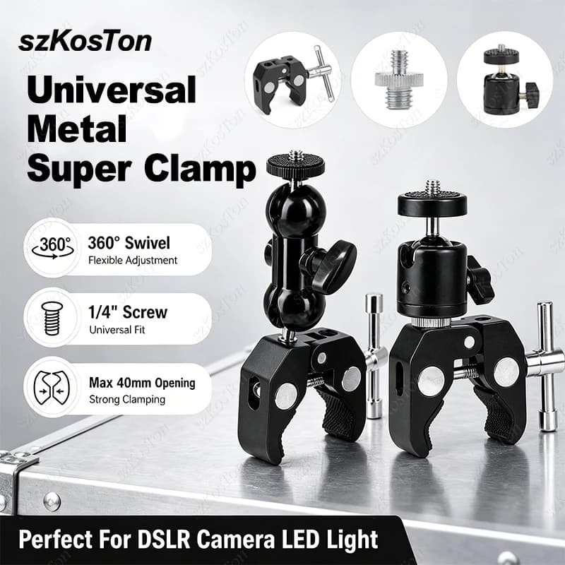 Camera Metal Super Clamp 360° Ballhead Magic Arm with 1/4" 3/8" Hole for DSLR Camera LED Light Mic Monitor Photography Accessory