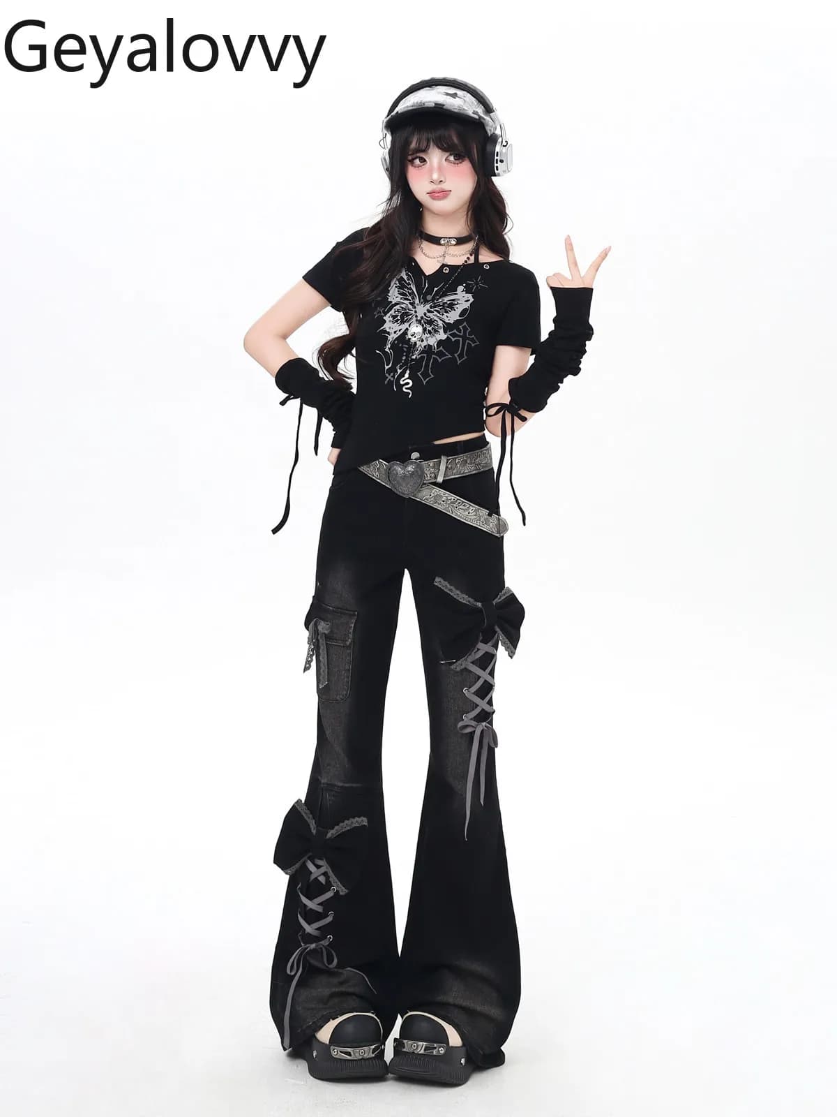 Pantaloni da donna in stile punk, design originale Y2k, look snellente, pantaloni a vita alta, jeans in denim alla moda per la primavera e l'autunno