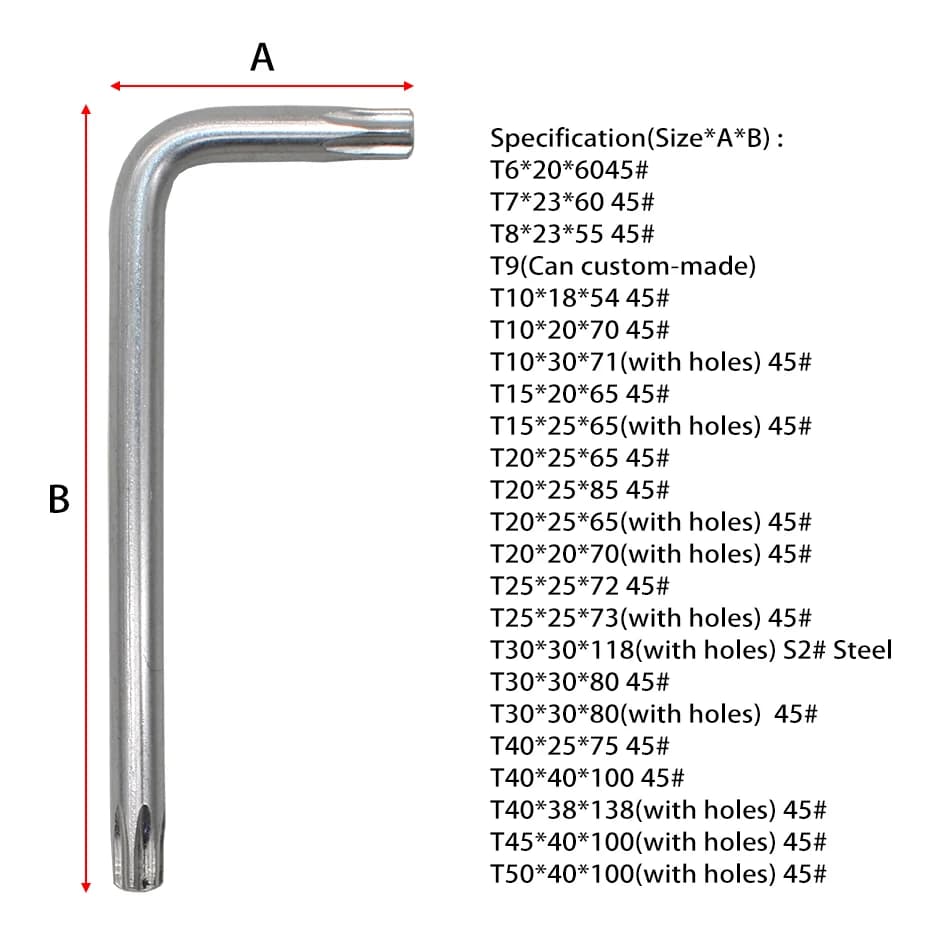 Wrench Tool Anti Tamper Proof Torx Key Bit Wrench L-Shape T6 T7 T8 T9 T10 T15 T20 T25 T30 T40 T45 T50 100pcs/lot