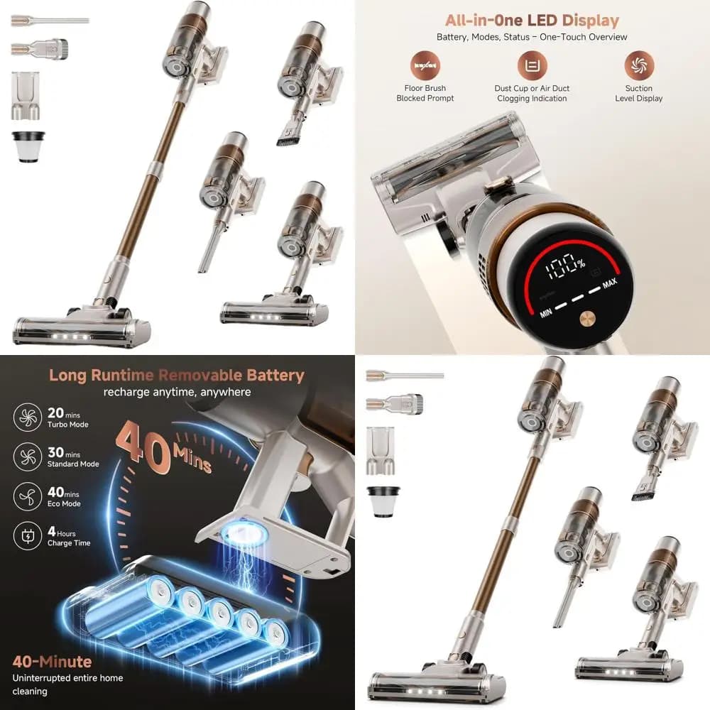 Potente Aspirapolvere Senza Fili con Aspirazione da 40KPA, Portatile 6-in-1 Ricaricabile per Casa, Peli di Animali, Tappeti, Pavimenti Duri