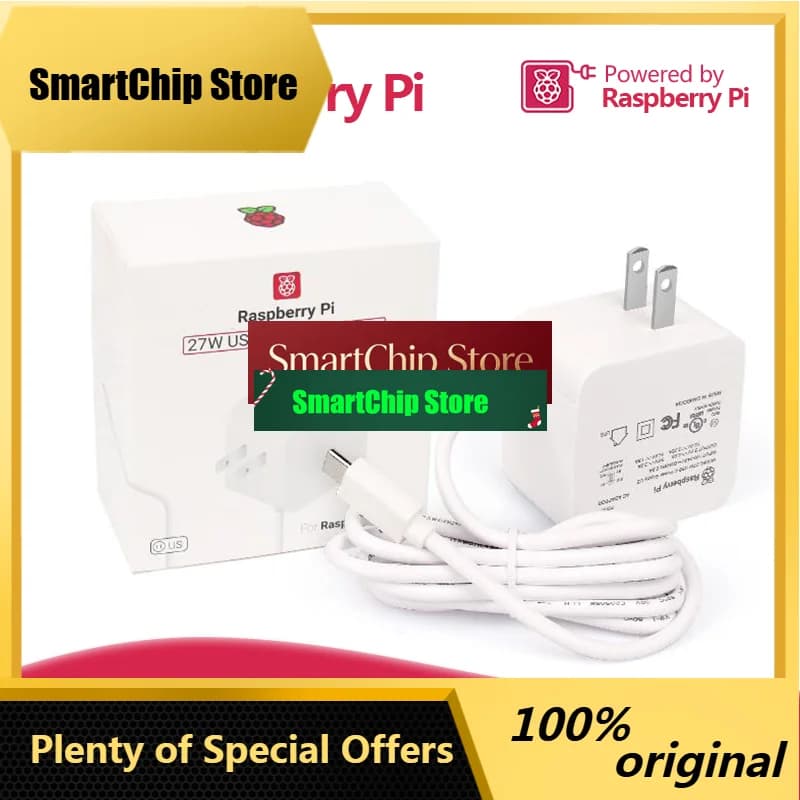 SmCpOfficial Raspberry Pi 5 Power Supply 27W USB-C Adapter 5.1V 5A With PD Standard Support