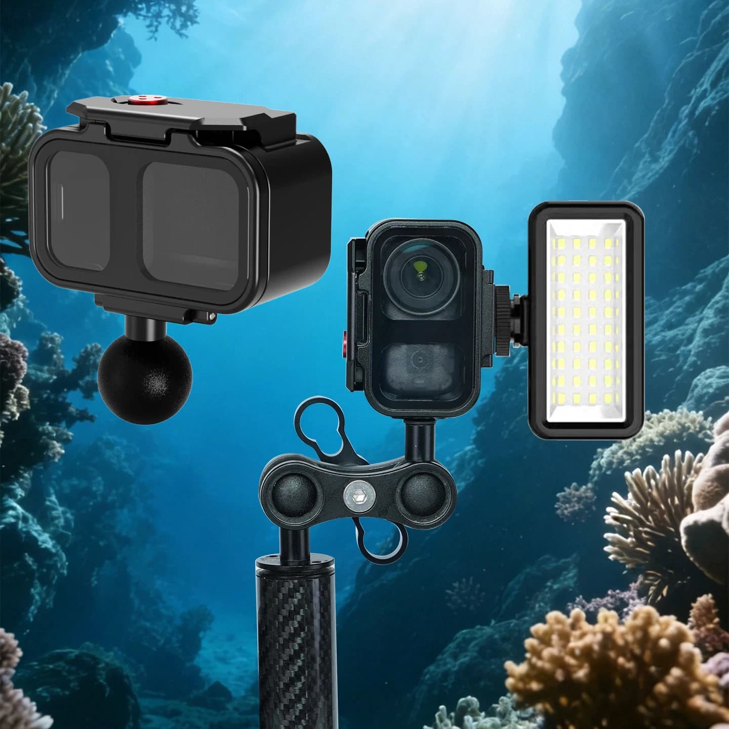Custodia Subacquea per DJI Osmo Nano Action Camera, Gabbia Impermeabile fino a 80M di Profondità con Attacco Cold Shoe, Testa a Sfera e Kit di Espansione per Treppiede