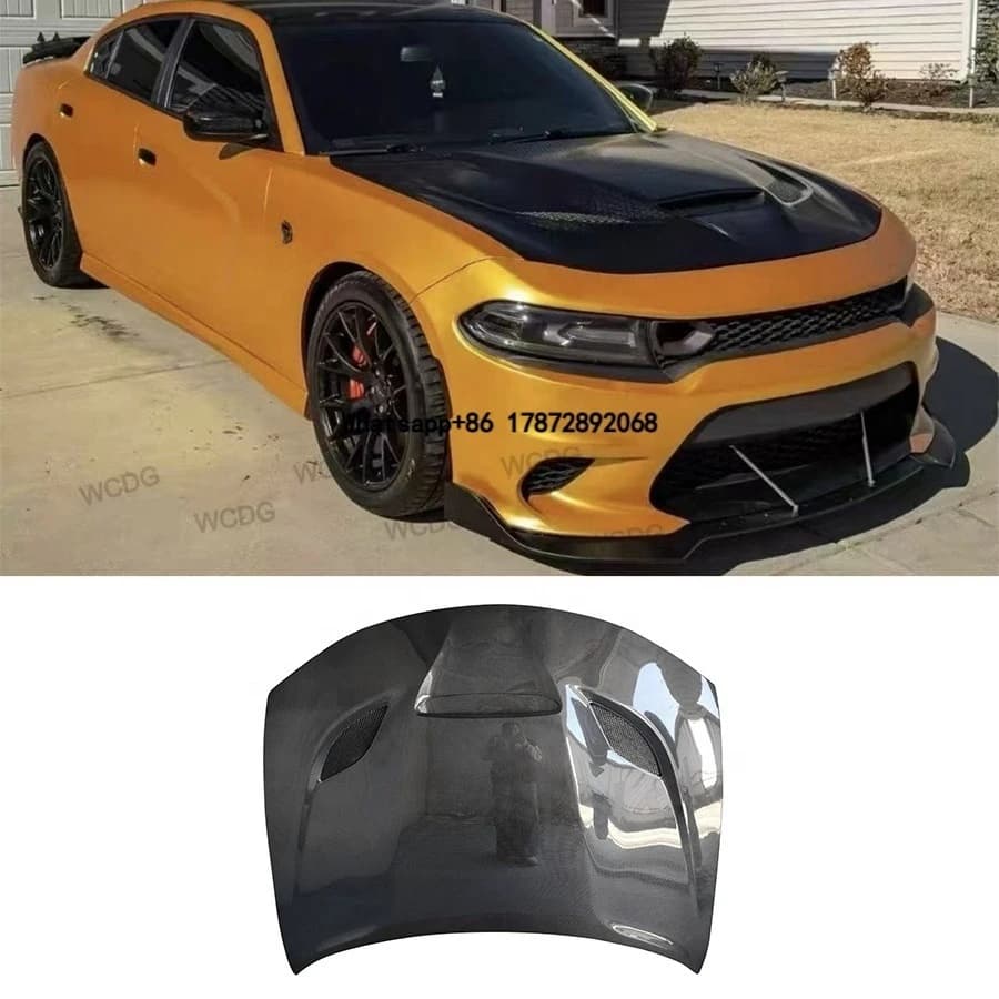 Cofano in Fibra di Carbonio Stile SRT per Dodge Charger 2015-2023, Copertura Motore Ventilata, Kit Carrozzeria Esterna