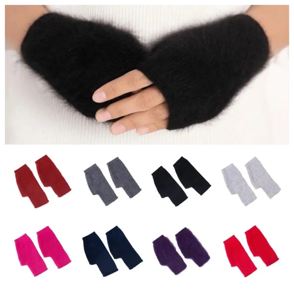 Lovely Soft Knitted Gloves Velvet Mink Cashmere Half Finger Gloves Wool Fingerless Plush Mittens Winter Season