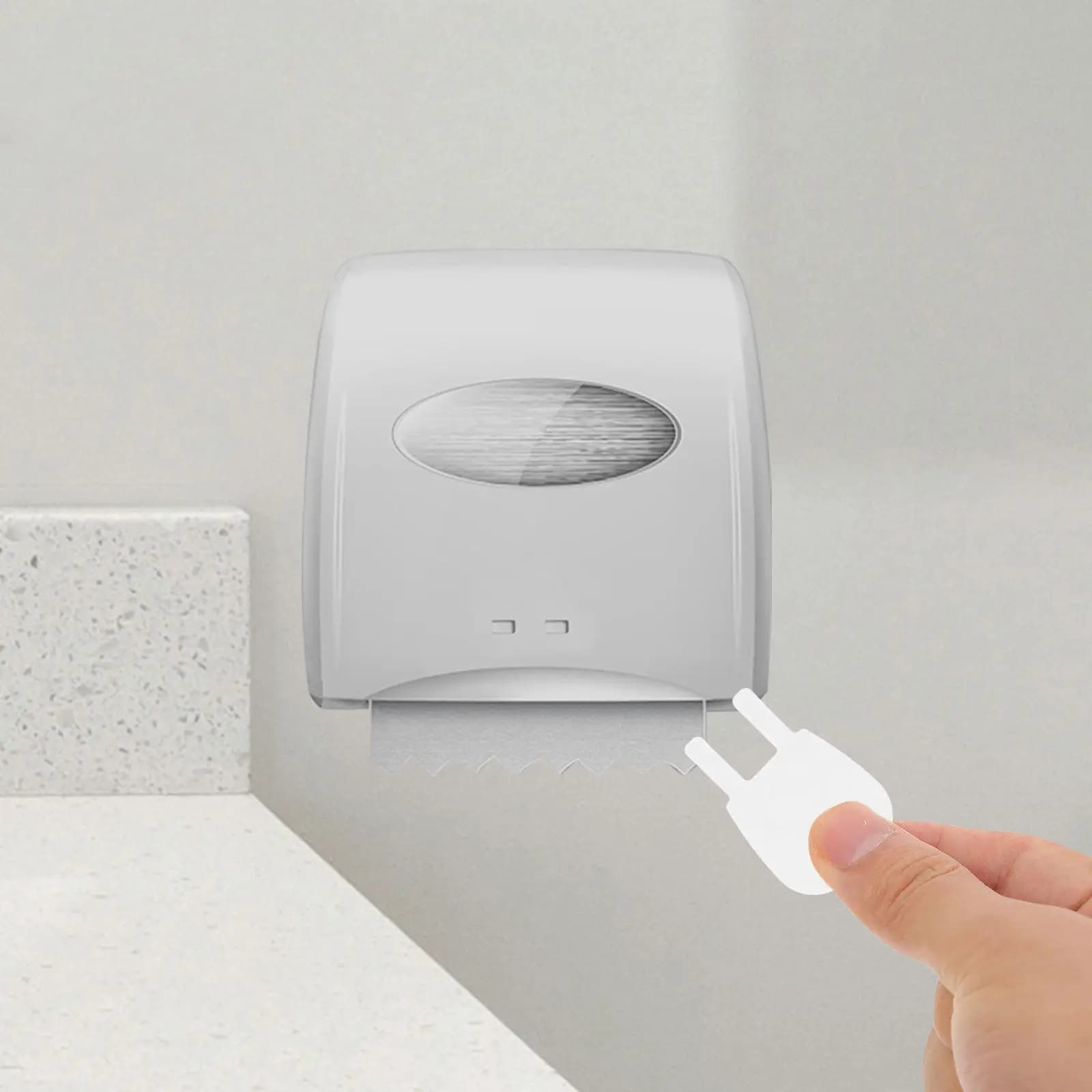 Dispenser universale in plastica per carta igienica e porta salviette, per uso commerciale in bagni, con foro per facile stoccaggio e manutenzione.