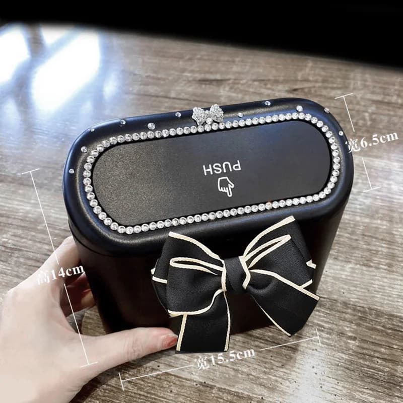 Cute Bowknot Car Trash Bin Can Hanging Auto Dust Organizer Rubbish Bag Garbage Container Storage Box Bucket Auto Accessories