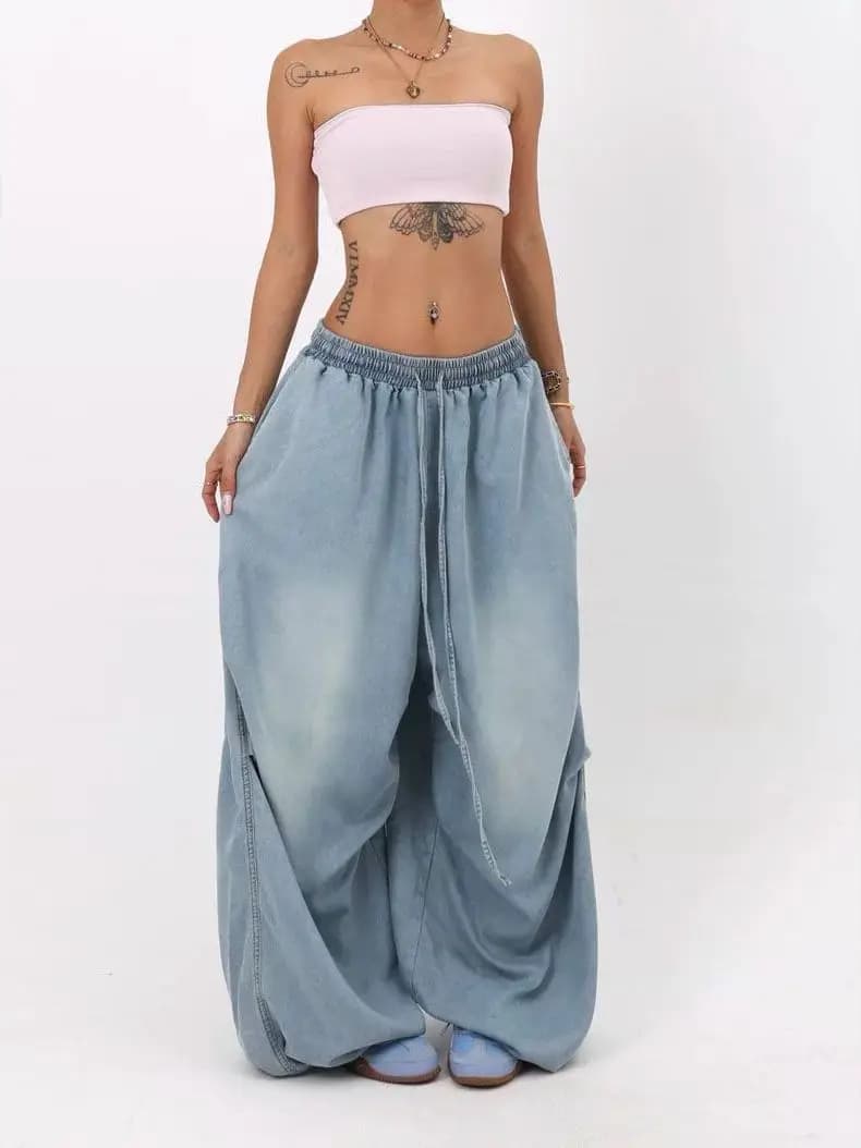 Jeans a Vita Alta e Gamba Larga con Stampa Floreale, Stile Street, Pantaloni in Denim Personalizzati, Collezione Primavera Donna, Trattamento Anti-Piega